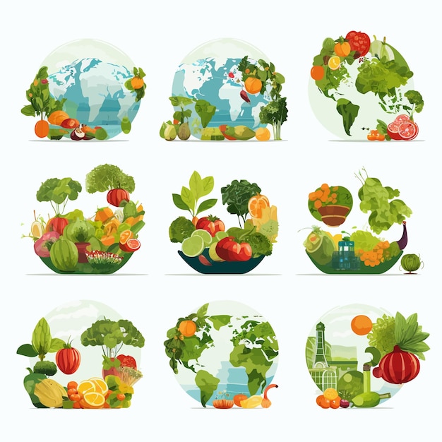Set_of_world_with_healthy_food_vector
