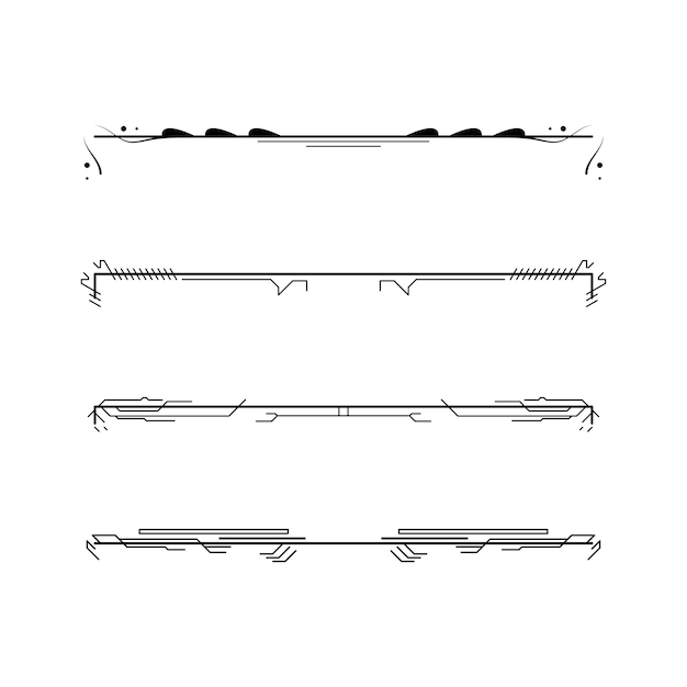 Vetor set preto coleção de linhas simples doodle elementos de borda desenho vetorial esboço de estilo isolado