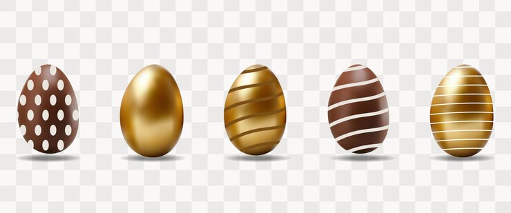 Vetor set realista de ovos de páscoa de ouro e chocolate