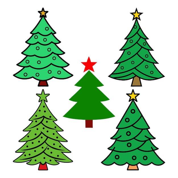 Set vetorial de árvores de Natal de desenho animado Holiday Pine Tree Clipart Collection