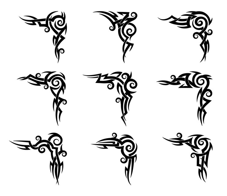 Vetor set vetorial de tatuagens tribais celtas e maoris pretas
