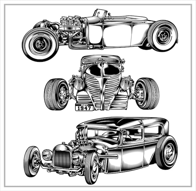 Vetor set vintage hotrod illustration graphic vol 2