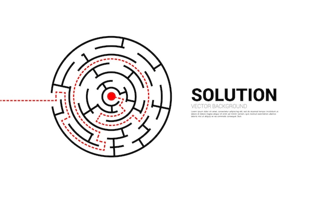 Seta com caminho de rota para o centro do labirinto. conceito de negócios para solução de problemas e estratégia de solução