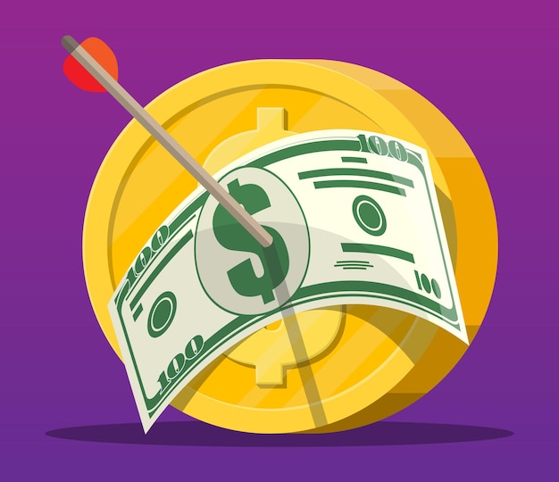 Seta com nota de dólar no alvo da moeda