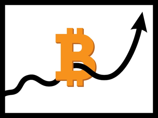 Seta de linha de tendência de alta rompendo o sinal de bitcoin no design de ícone plano de vetor de fundo de cor branca