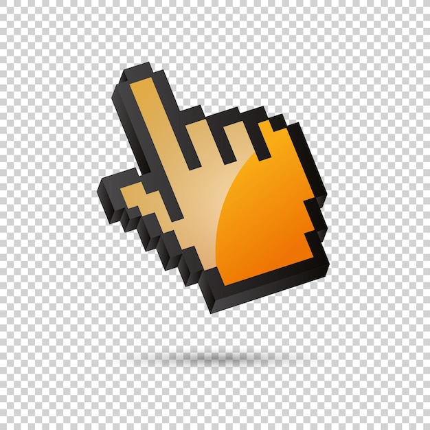 Seta de mão vetorial 3d na cor laranja em fundo transparente verificado Ilustração vetorial Arquivo vetorial Eps 10