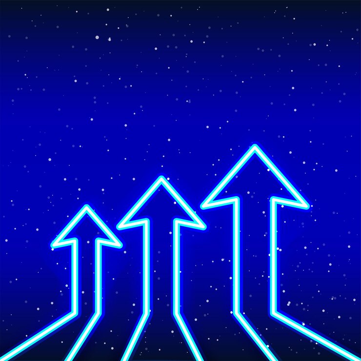 Vetor seta de movimento ascendente azul néon fase de sucessoidea sinal de seta 3d de néon néon realista