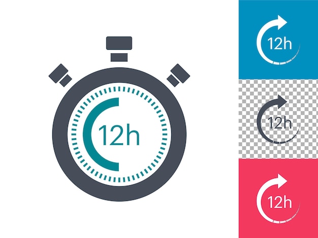 Seta do relógio de 12 horas 12 horas de execução de pedidos ou ícones de serviço de entrega ilustração em vetor