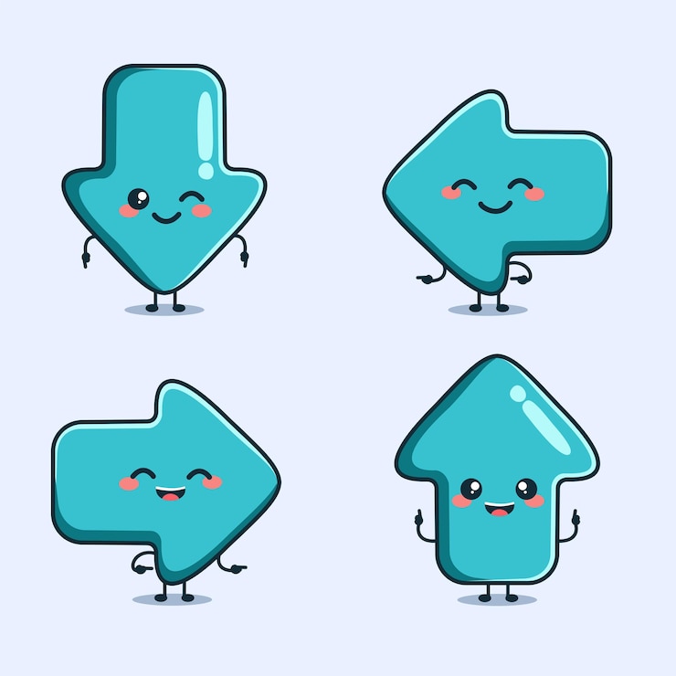 Vetor seta fofa com desenho animado engraçado