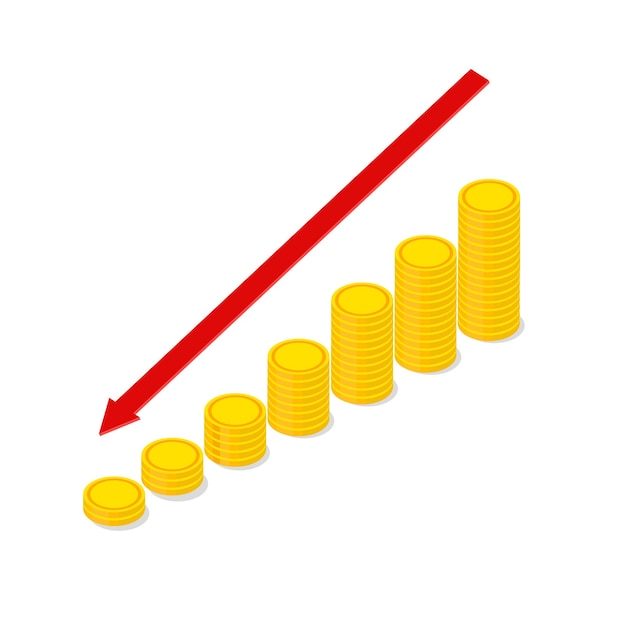 Seta para baixo gráfico de ações crise financeira mundial queda de preços falência