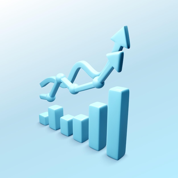 Setas 3D azuis com seta de gráfico movem infográficos de negócios e ilustração vetorial de sucesso