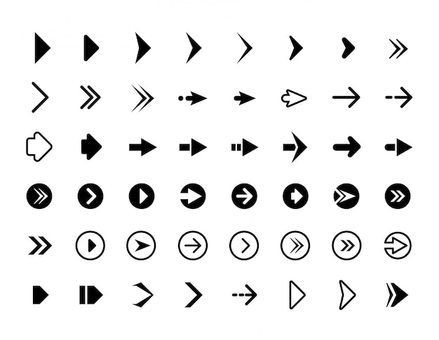 Vetor setas da web. símbolos para setas de direção do site assina ícones de infográficos de botões