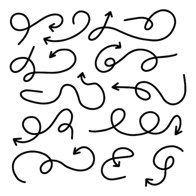 Setas de direção doodle definidas lineares