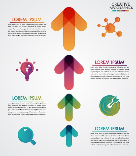 Setas de vetor 4 passos timeline infográficos modelo passo a passo, gráfico de diagrama, apresentação