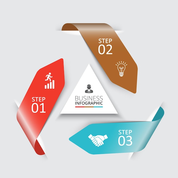 Setas de vetor para infográfico. modelo de diagrama de ciclo, gráfico, apresentação e gráfico redondo. conceito de negócio com 3 opções, partes, etapas ou processos. fundo abstrato.