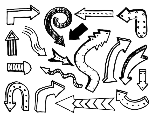 setas desenhadas à mão isoladas na ilustração vetorial de fundo branco