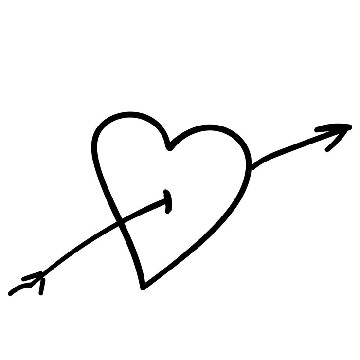 Setas em forma de coração para infográficos doodle desenho mão desenho ilustração vetorial