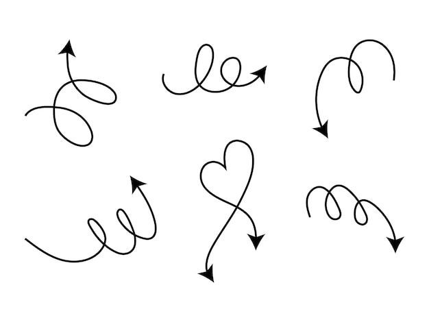 Setas pretas simples com redemoinhos e loops doodle elementos de rabisco setas para criar colagem