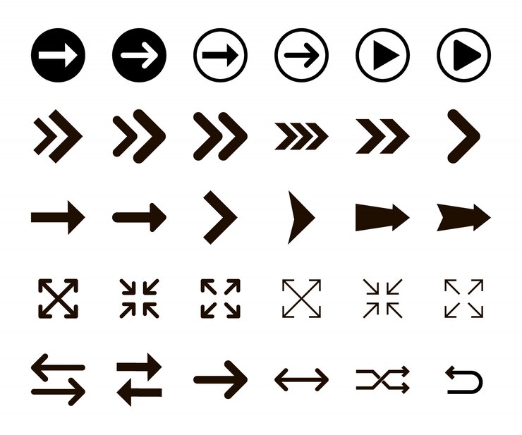 Setas vector coleção com estilo elegante e cor preta.