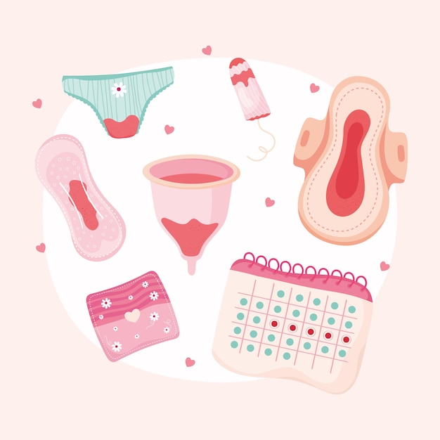 Vetor sete ícones do período de menstruação