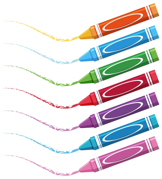 Sete lápis de cor diferente no fundo branco