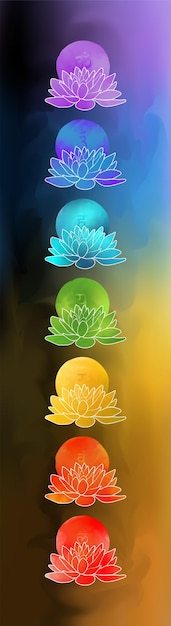 Vetor sete símbolos de chakra em gradiente vibrante