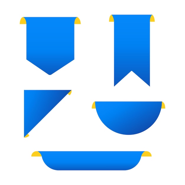 Setes de adesivos de etiquetas vetoriais de fita azul brilhante vazio Banner simples para negócios