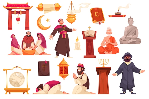 Vetor sets de ícones desenhados à mão com símbolos religiosos