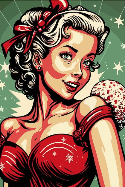 Sexy Pop art Santa garota. Pin up Santa girl.Ilustração vetorial para um cartão ou cartaz