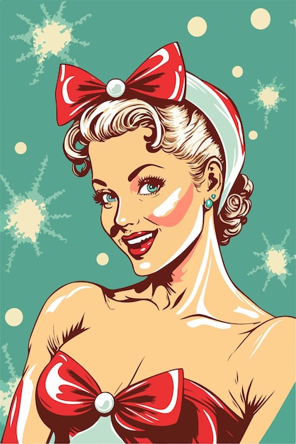 Sexy Pop art Santa garota. Pin up Santa girl.Ilustração vetorial para um cartão ou cartaz