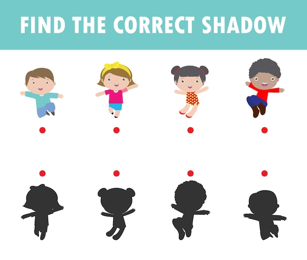 Shadow matching game para crianças. jogo visual para crianças encontrar a sombra correta