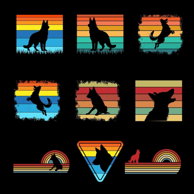 Shepherd Alemão Retro em Sunset Glory Bundle German Shepherd Retro T-shirt vetor de design
