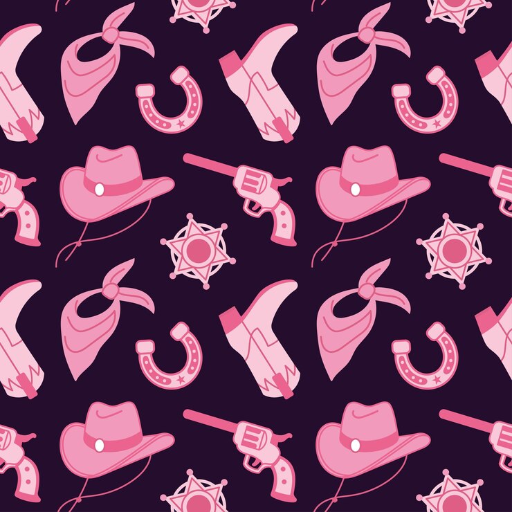 Vetor sheriff elementos de moda de núcleo rosa padrão sem costura cowboy western e tema oeste selvagem conjunto ilustração vetorial