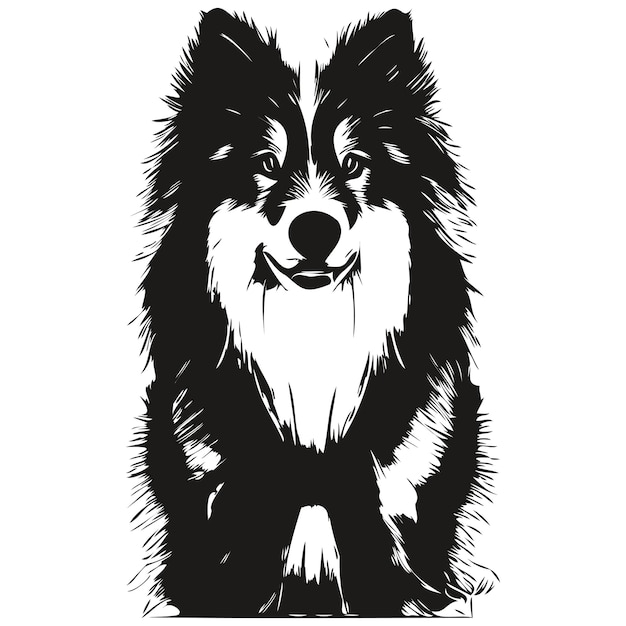 Vetor shetland sheepdog cão arte de linha mão desenho logotipo vetorial ilustração preto e branco animais de estimação