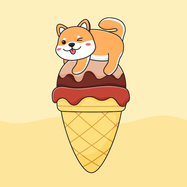 Shiba inu bonito no sorvete