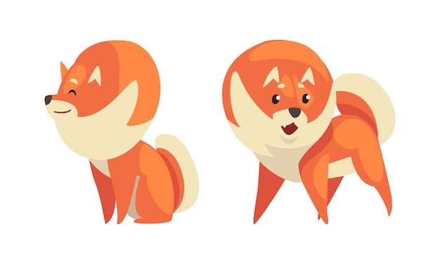 Shiba Inu brincalhão ou Akita Puppy como cão de raça japonesa com conjunto de vetores de orelhas de picada
