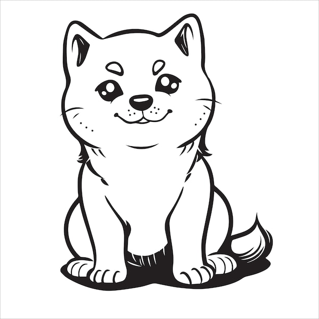 Shiba inu dog é uma ilustração vetorial sentada em preto e branco