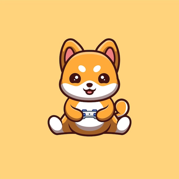 Shiba inu sentado gaming bonito criativo kawaii cartoon logo mascote