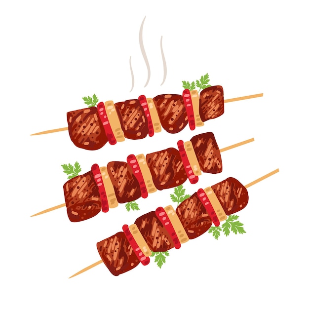 Churrasco Kebab Placa Metal Vetor Enferrujado Pedaços Carne Tomate Espetos  imagem vetorial de Seamartini© 449054310
