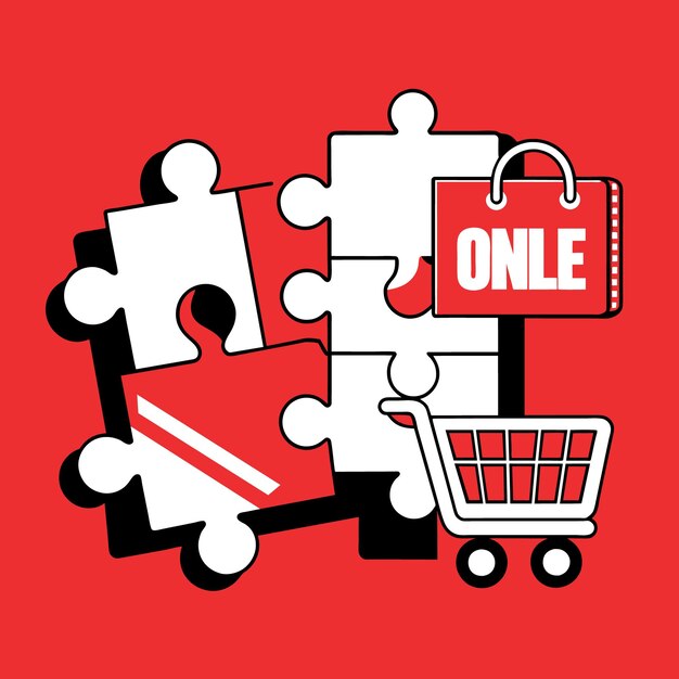 Shopping on-line conceito quebra-cabeças brancos com alfabetos construindo a palavra Online com compras