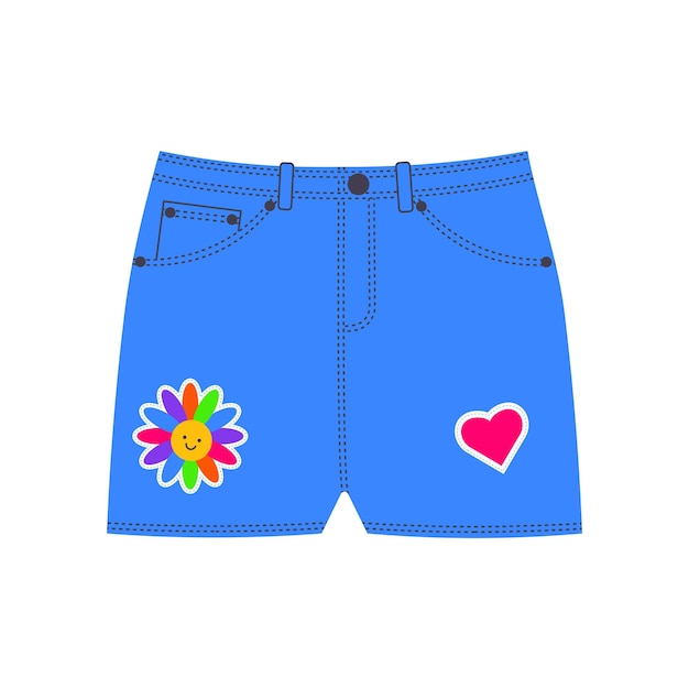 Vetor shorts jeans em cores neon brilhantes no estilo da estética kidcore dos anos 90, estilo y2k