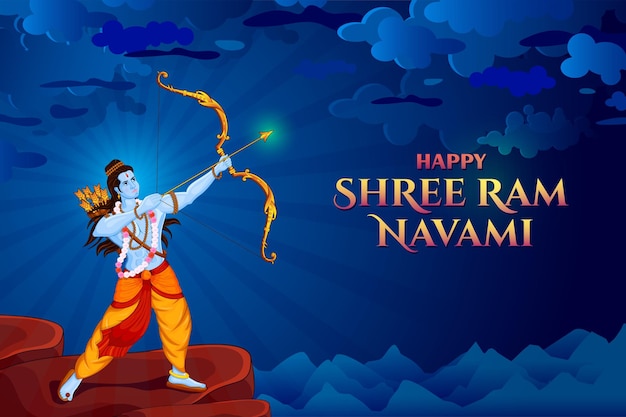 Shri ram navami com arco e flecha cartão do senhor rama