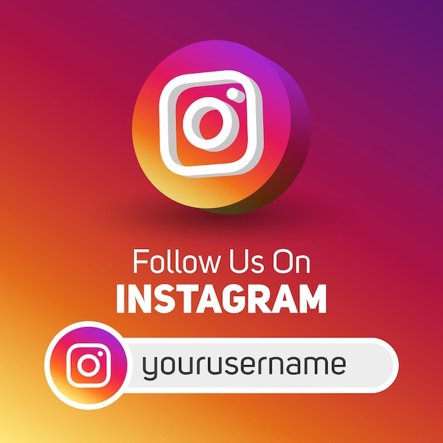 Vetor siga-nos no banner quadrado de mídia social do instagram com logotipo 3d e caixa de nome de usuário