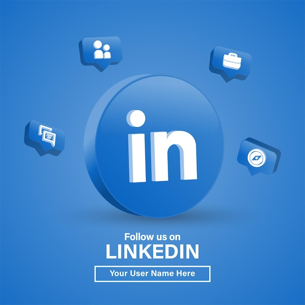 Vetor siga-nos no linkedin com o logotipo 3d no círculo moderno para logotipos de ícones de mídia social ou junte-se a nós no banner