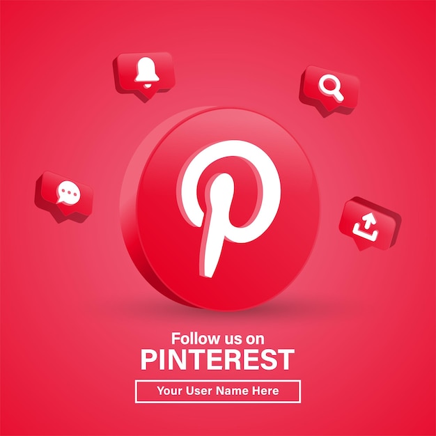 Siga-nos no pinterest com o logotipo 3d no círculo moderno para logotipos de ícones de mídia social ou junte-se a nós no banner