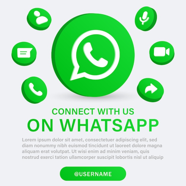 Siga-nos nos logotipos de mídia social do whatsapp em círculo 3d com ícones de notificação e junte-se a nós banner