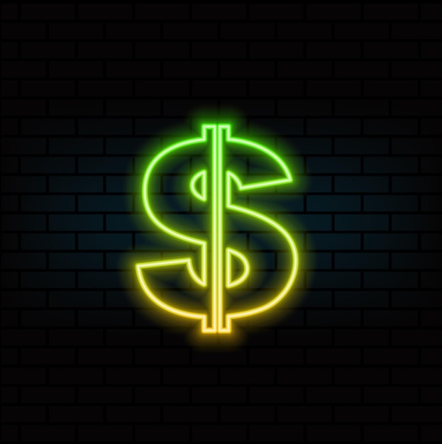Signo de dólar brilhante em fundo preto