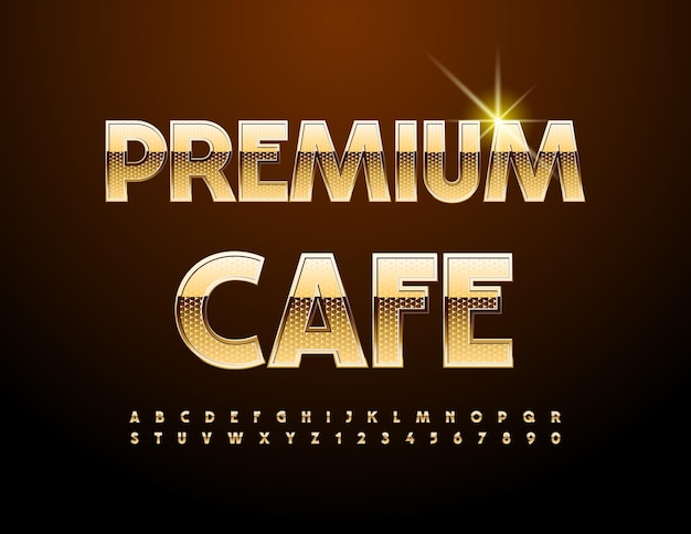 Vetor signo de elite vetorial premium cafe gold chic font set metálico de luxo letras e números do alfabeto