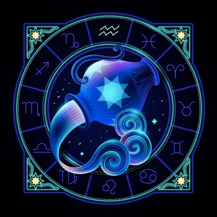Vetor signo de néon do zodíaco de aquário