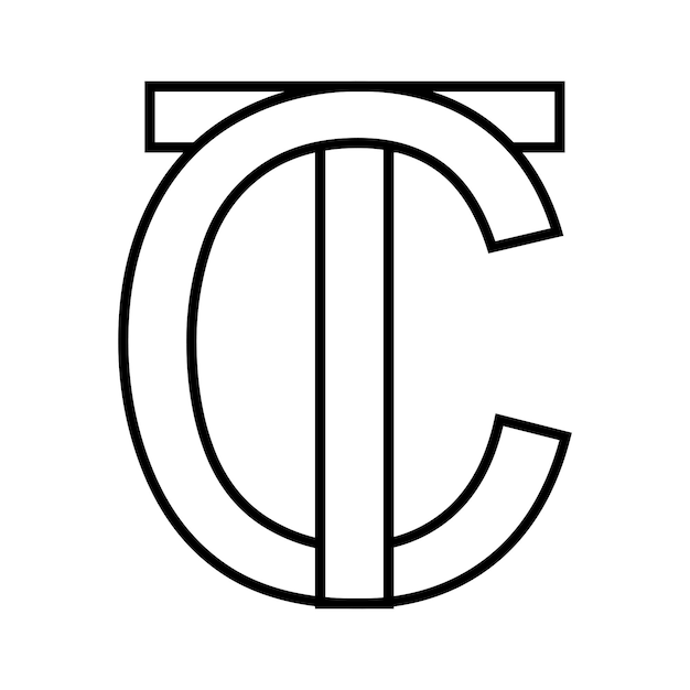 Vetor signo do logotipo tc ct ícone do sinal letras entrelaçadas c t logotipo t c ct primeiras letras maiúsculas padrão alfabeto